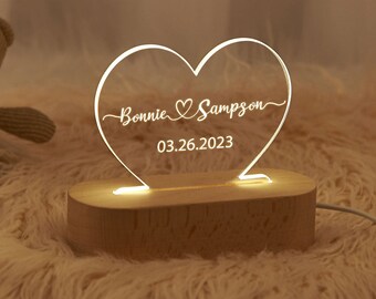 Personalized Couple Night Light,Custom Name Night Light,LED Heart Lamp,Anniversary Gift,Engagement Gift for Her,Unique Gifts for Couples