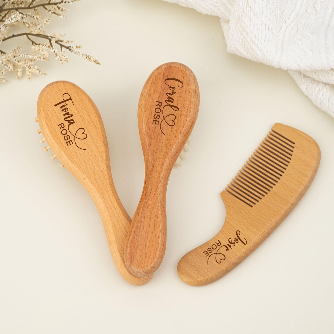 Wooden Baby Hairbrush Set, Custom Gift for Newborn Girl or Boy, Baby