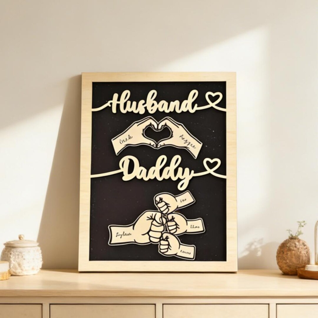 Father Figure Sign Personalized Father's Day Gift, Fist Bump Dad and Kids Framed Sign ...