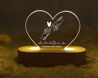 Veilleuse pour couple personnalisée, Veilleuse avec nom personnalisé, Lampe coeur à LED, Cadeau d'anniversaire, Cadeau de fiançailles pour elle, Cadeau de mariage pour couple