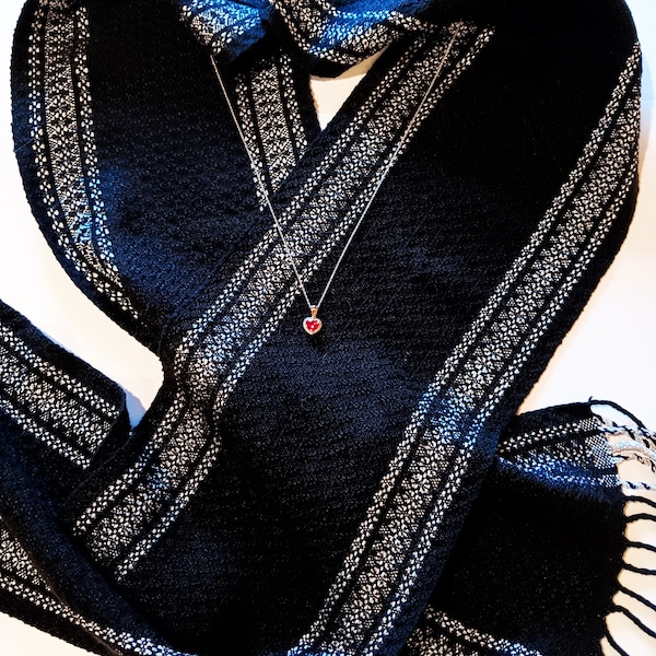 Handwoven Scarf, Tencel Scarf for all seasons, Black & Silver