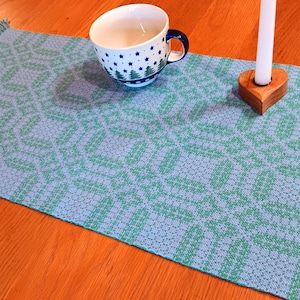 Handwoven Table runner, Reversible & Double weave, Heather Blue and Green, 100% Cotton