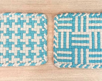Agarraderas de algodón tejidas a mano (juego de 2) - Decoración de cocina hecha en EE. UU.