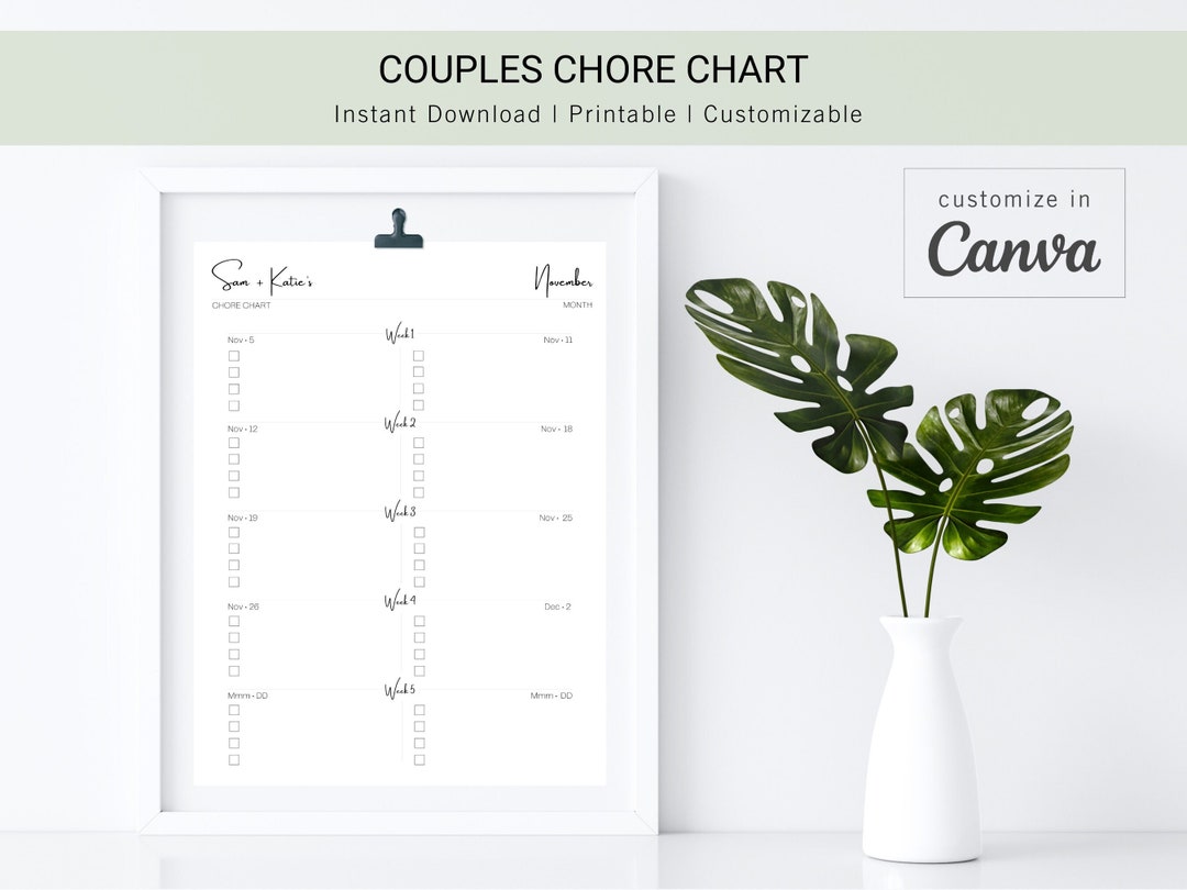 Editable Couples Chore Chart His and Hers Her and Hers His Etsy