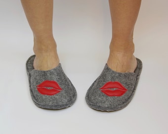 Handmade felt slippers for women, anniversary gift slippers, hotel, guest slippers