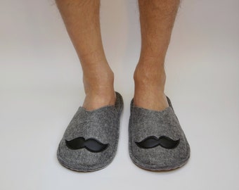 Men's felt parquet slippers, mustache indoor guest slippers, gift for Boyfriend