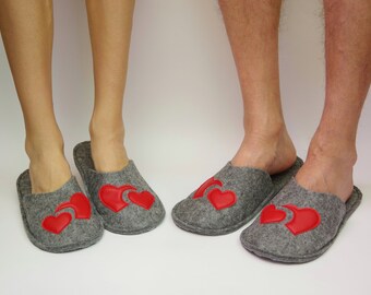 Women felt slippers heart, slippers for guests, hotel slippers, Valentine's Day