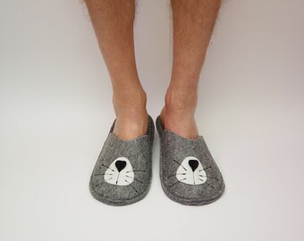 Men's indoor cat felt slippers, hotel slippers for guests, for men and women, unisex slippers