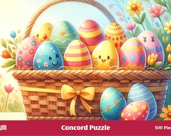 Easter Eggs in a Basket 500 Piece Puzzle (Watercolor)
