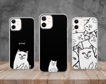 Funny Cat Phone Case, Middle Finger Cat Phone Cover For iPhone 14, 13, 12, 11 Pro, Xs, Xr, 7, 8+, SE, Samsung S22, S21, S20, S10, Huawei P30