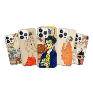Egon Schiele Art Phone Case, Egon Schiele Paintings Collage Cover for iPhone 15 13 12 Pro 11 14 8 7 Samsung S24 S23 S22 A73 A53 A13 A14 S21