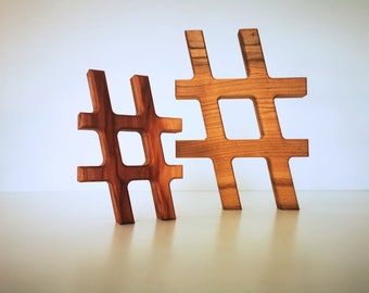 Wooden Free-standing Sign - Hashtag | Elegant Home or Office Shelf Decor Featuring the Iconic # Symbol