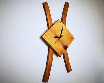Minimalist Two Colored Wooden Wall Clock I Elegant Handmade Wall Decor for Dining Room, Kitchen, Living Room or Office