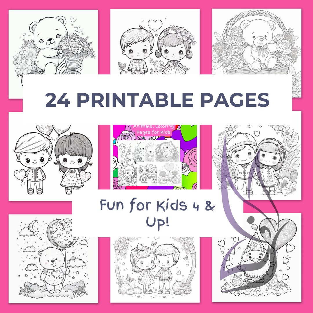 Hearts, Roses, and Animal Coloring Pages for Kids - Etsy