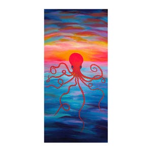 Beneath the Surface (Sunset) - Fantasy Octopus Art Print by Blue Door Art Gallery