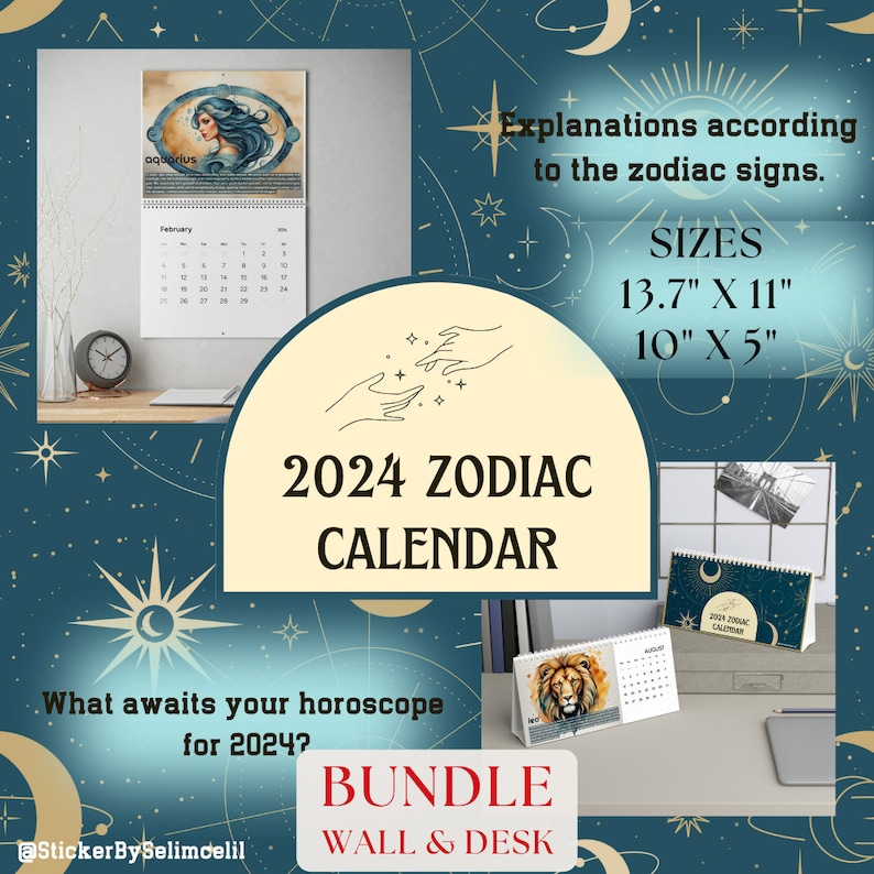 Zodiac 2024 wall and desk calendars bundle zodiac etsy