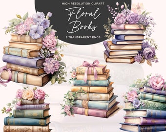 Watercolor Floral Book Clipart | Book Lover Clipart | Pastel Floral Book Clip Art | Reading Png | Junk Journals | Digital Paper Craft