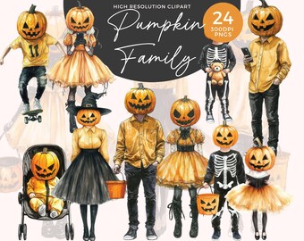 Halloween Pumpkin Family Clipart | Family Halloween PNG | Halloween Family Portrait | Watercolor Halloween Clipart | Spooky Clipart