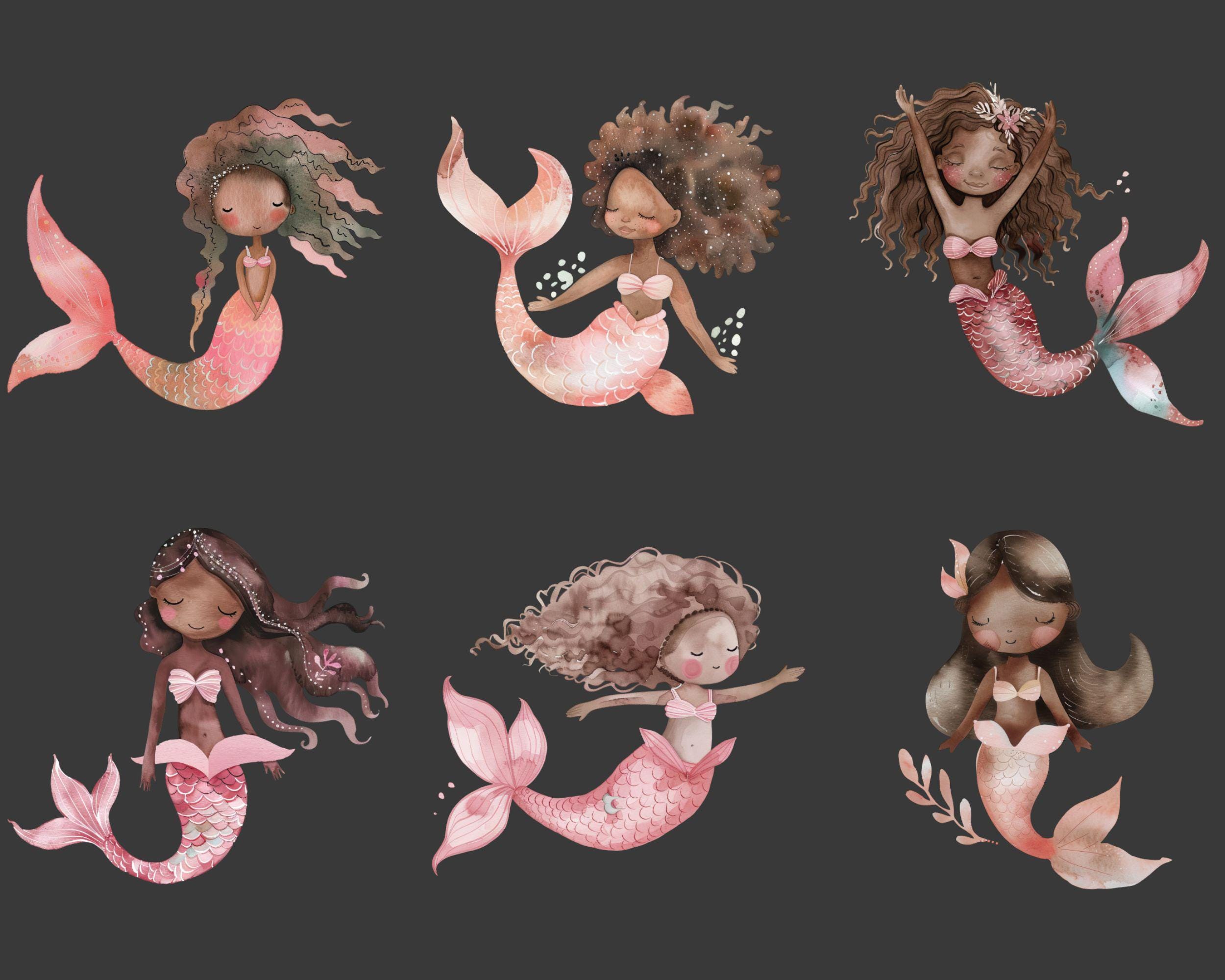 African American Mermaid Clipart Cute Mermaid Clipart Mermaid Birthday ...