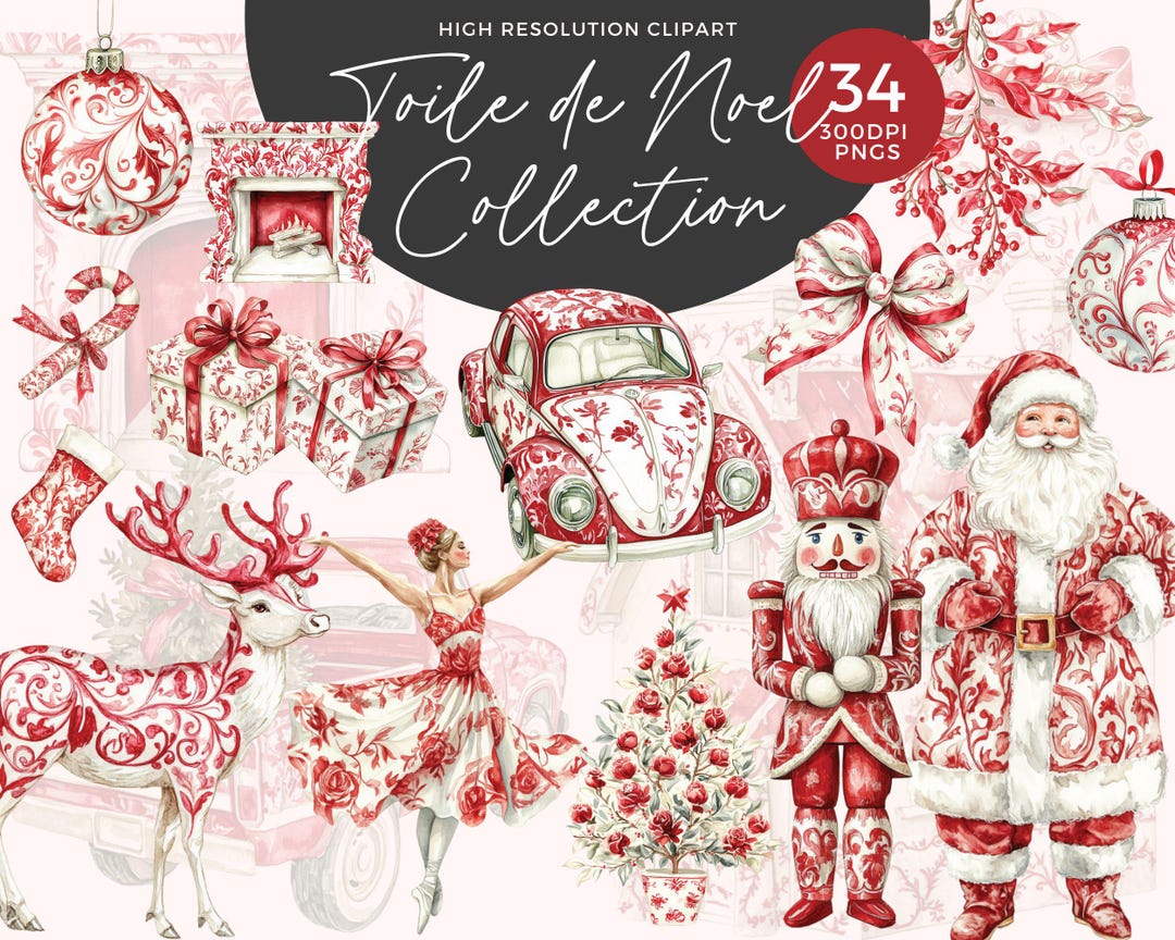 Christmas Toile Clipart | Toile De Jouy Clipart | French Vintage ...