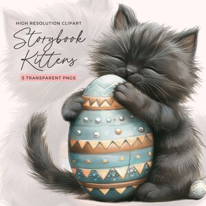Clipart de gatinho de livro de histórias de Páscoa | Pacote de clipart de Páscoa | Clipart de gatos em aquarela | Ilustrações de gatinhos | Gatos fofos | Diário Lixo