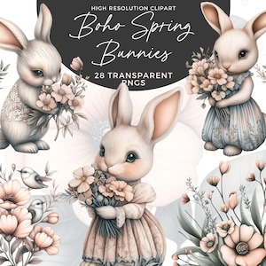 Boho Spring Bunnies Clipart | Boho Nursery Graphic Set | Cute Easter Bunny Clipart | Cute Spring Clipart | Spring Bunny Graphics