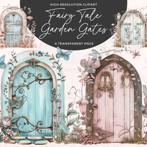 Gartentore Clipart | Wunderliche Gartentore | Frühling Tor Clipart | Floral Tor Clipart | Kartengestaltung | Junk Journals | Papierkunst