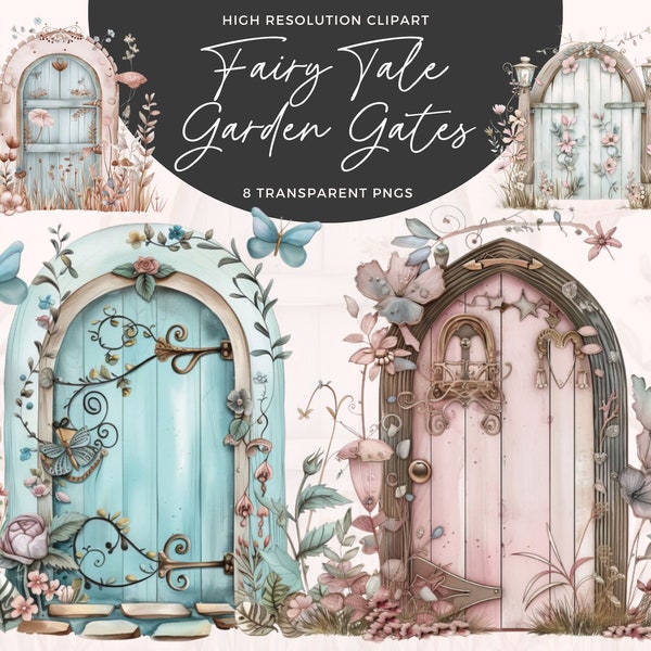 Garden Gates Clipart | Whimsical Garden Gates | Spring Gate Clipart | Floral Gate Clipart | Card Making | Junk Journals | Paper Craft