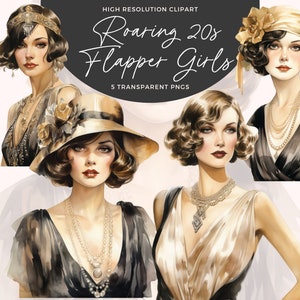 Roaring 20&#39;s Clipart | Flapper Girls Clipart | Great Gatsby Clipart | Vintage Clipart Printables | Art Deco | Junk Journals | Commercial Use