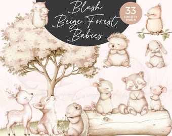 Baby Forest Animals Clipart | Boho Woodland Animals | Creatures, Forest, Bunny Rabbit Watercolor, Nursery Decor Wall Art | Baby Shower