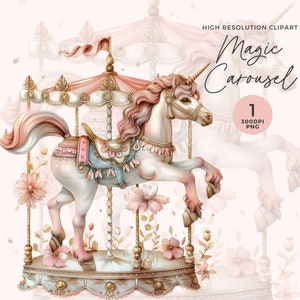 Clipart Carrousel | Clipart Carnaval | Cheval de manège | Poney carrousel | Art carrousel pour chambre de bébé | Clipart baby shower | Journal indésirable