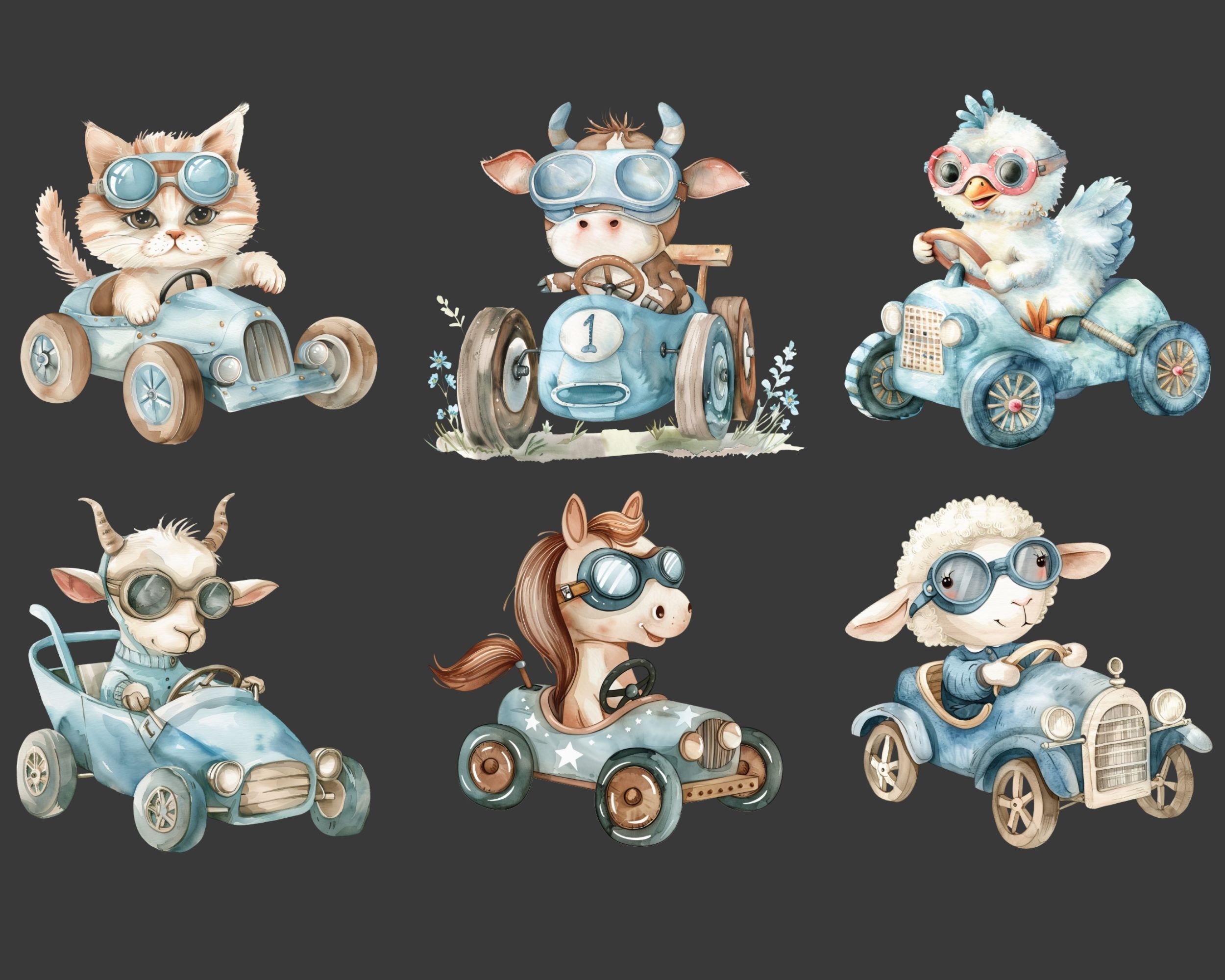 Editable Animals Racing Farm Animal Racer Clipart | Racing Cars Clipart | Baby Boy Sport Cars ...