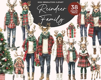Christmas Reindeer Family Clipart | Family Christmas PNG | Christmas Family Portrait | Watercolor Christmas Clipart | My Family Clipart