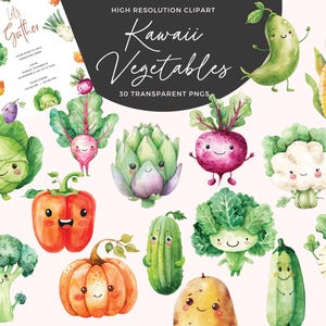 Kawaii Gemüse Clipart | Kawaii Essen Clipart | Gemüse Clipart | Niedliches Gemüse | Niedliche Kawaii Clipart | Kawaii Aufkleber | Junk Journal
