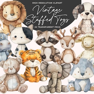 Clipart de bicho de pelúcia vintage | Clipart de brinquedo | Clipart de chá de bebê | Brinquedo antigo | Brinquedos retrô | Download instantâneo | Clipart digital
