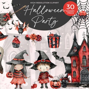 Watercolor Halloween Clipart | Cute Spooky PNG Images (Digital Download)