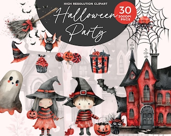 Watercolor Halloween Clipart | Cute Spooky PNG Images (Digital Download)