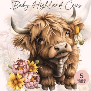 Highland Kuh Clipart | Highland Kuh Png | Aquarell Sonnenblume Highland Kühe | Süße Highland Kuh Png | Kommerzielle Nutzung | Junk Journal