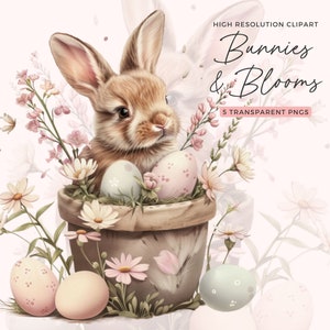 Easter Bunny Clipart | Floral Easter Clipart | Easter Clipart Watercolor | Bunny Clip Art | Easter Egg | Junk Journals | Digital Paper Craft