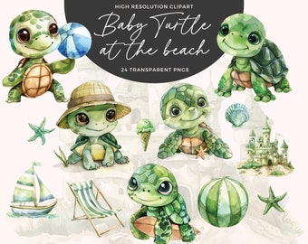 Baby Sea Turtle Clipart | Nursery PNG Graphics | Digital Download