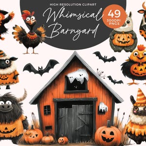 Halloween Quirky Farm Animal Clipart | Quirky Halloween | Funny Farm Animals | Barnyard Clipart | Cute Whimsical Halloween Animals