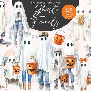 Halloween Geist Familie Clipart | Familie Halloween PNG | Halloween-Familienporträt | Aquarell Halloween Clipart | Gruselige Clipart