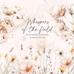Boho wilde bloemen clipart | Neutrale zomerbloemen png (digitale download)