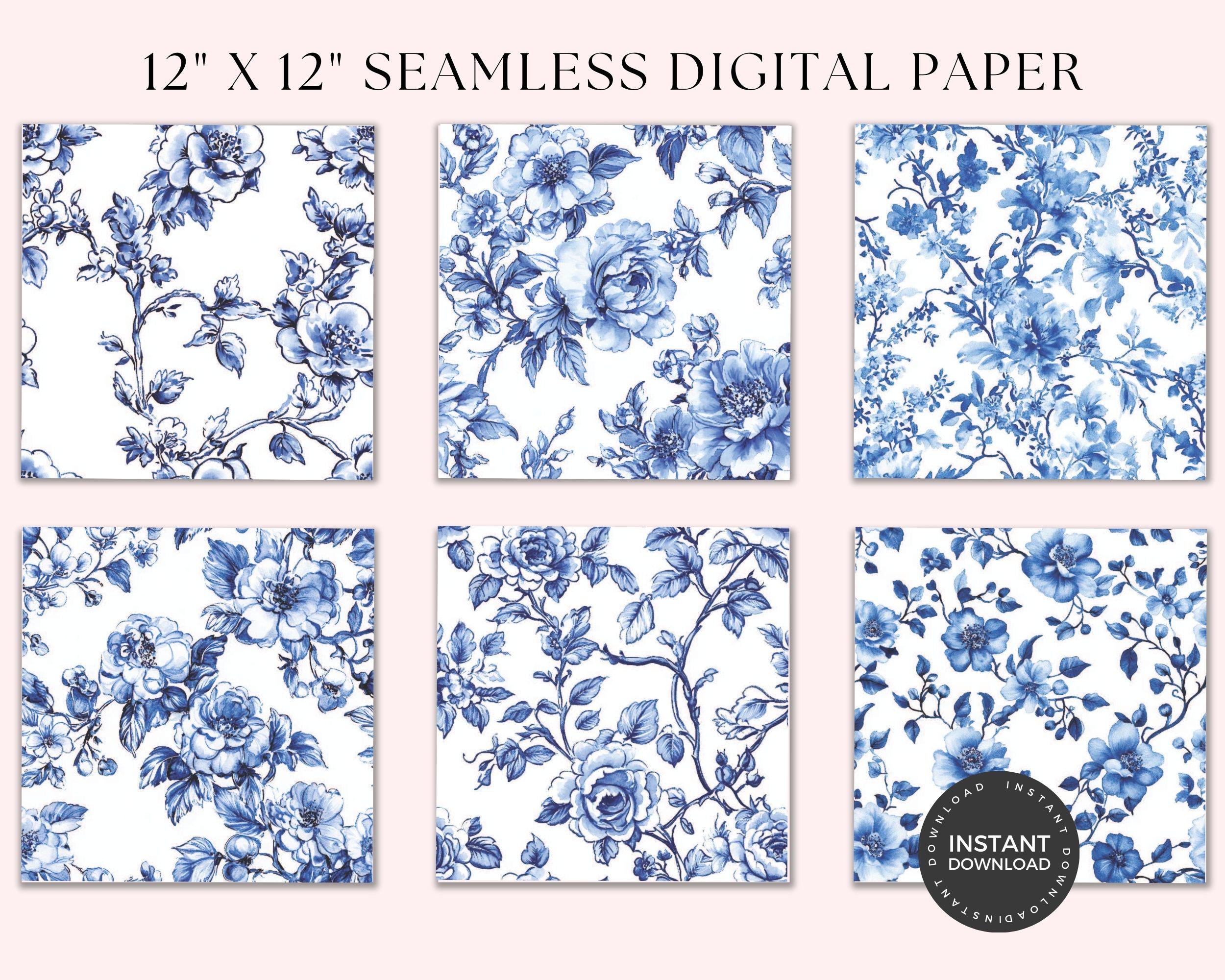 Blue Toile De Jouy Digital Paper | Vintage Floral Patterns | Blue and ...