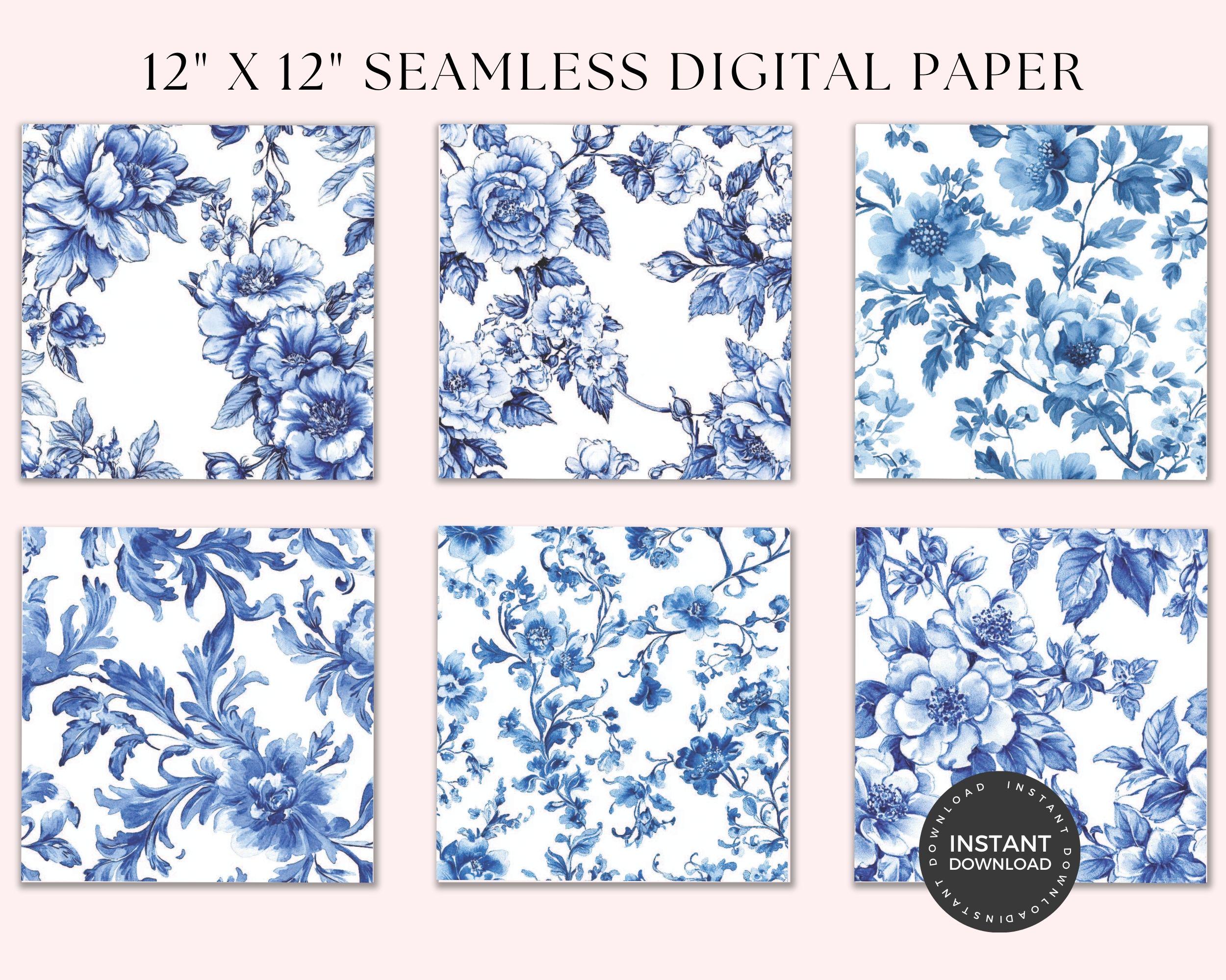 Blue Toile De Jouy Digital Paper | Vintage Floral Patterns | Blue and ...