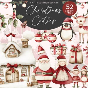 Clipart del villaggio di Babbo Natale carino di Natale / Dolce pacchetto di clipart di Natale / Villaggio di Natale / Renna, pupazzo di neve, elfo, ghirlanda / Vacanze invernali