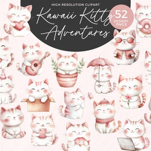 Kawaii Katzen Clipart Bundle | Süße Katze Clipart | Süßes Kätzchen Clipart | Niedliche Kawaii Clipart | Kawaii Aufkleber | Tier Clipart Niedlich