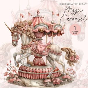 Clipart Carrousel | Clipart Carnaval | Cheval de manège | Poney carrousel | Art carrousel pour chambre de bébé | Clipart baby shower | Journal indésirable