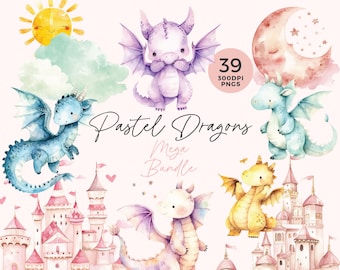 Pastel Baby Dragon Clipart | 39 Fantasy PNG Images (Digital Download)