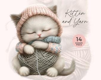 Pacchetto di clipart di gattini acquerellati / Illustrazioni di gatti carini (download digitale)
